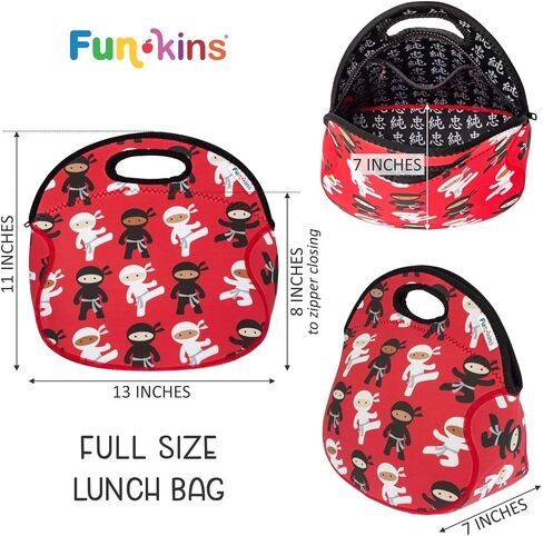 حقيبة غداء معزولة للأطفال من FUN KINS Funkins، واسعة، متينة، يمكن غسلها في الغسالة، جودة ممتازة، جيب داخلي وبطاقة اسم، سهلة التعبئة، يمكن طيها بشكل مسطح للتخزين، حقيبة غداء كبيرة الحجم (ماكارونس) in Kuwait