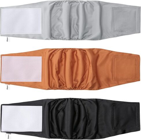 أفونت 3 عبوات من حفاضات الكلاب القابلة للغسل للذكور (S 10 "-12")، أغطية للكلاب الذكور قابلة لإعادة الاستخدام، أربطة بطن عالية الامتصاص، لفافة تبول للكلاب - أسود/بني/رمادي in Kuwait