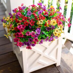 Halloween Artificial Fake Plants Flowers for Outdoor Outside Decoration, 12 Bundles Faux Silk Black Daisy UV Resistant Realistic for Porch Patio Home Indoor Window Box Yard Planter