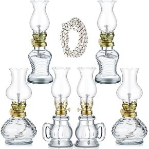 Vintage Glass Kerosene Lamp Rustic Oil Lamp Lantern Chamber Oil Lamps Clear Kerosene Lamp Hurricane Lamp with 6.6 ft Extra Wick for Indoor Use Lighting Home Decor Emergency (6 Pcs,Vivid) in Kuwait