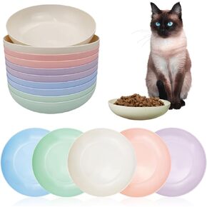 10 Pieces Whisker Fatigue Cat Bowl, 5.7 Inch Cat Dishes for Food and Water, Shallow Cat Food Bowl, Wide Wheat Straw Cat Dishes,Small Pet Plate for Kittens and Short Legged Cat (10Pcs, Round)