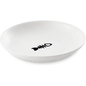 2 Pcs Cat Bowls, Wide & Shallow Cat Plates for Whiskey Fatigue Relief, 15cm/6’' Ceramic Cat Feeding Dishes Cute Fish Bone Design, Wet & Dry Food Feeding Bowls for Kittens, Cats, Puppies