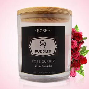 Lavender Scented Soy Candle with Amethyst Crystals - Extra Large 12 oz, Long-Lasting, Wooden Wick, Calming, Relaxing Crackle by Puddles