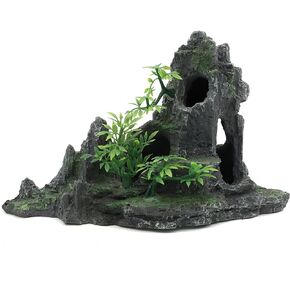 JIHAQUA Large Aquarium Decorations Rock Cave Landscape Artificial Mountain View Stone Fish Tank Decoration (Hill B)