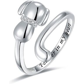 خاتم 925-فضة سترلنج بت جرو الكلب - خاتم فوريفر إن ماي هارت أنيمال خاتم مفتوح قابل للتعديل مجوهرات لهدايا عيد الميلاد للنساء والمراهقات ومحبي الكلاب in Kuwait