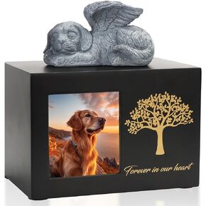 The7boX Pet Urn Dog Ashes Box Wooden Black Dog Urns for Ashes Comes with Dog Angel and Ashes Bag in Kuwait