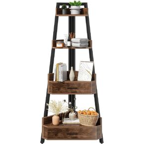 Elsie&Mi 55.1 Inch Tall Corner Shelf, 4-Tire 2 Drawers Corner Cabinet, Storage Rack for Living Room, Office, Kitchen, Basement, Bedroom, Rustic Brown in Saudi Arabia