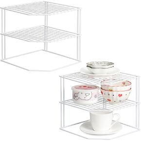 ASTOTSELL Kitchen Cupboard Organiser [2 Pack], 3 Tier White Corner Plate Rack for Kitchen Cupboard Storage - Cupboard Storage Shelf Organiser in Saudi Arabia
