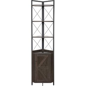 Finnhomy Corner Shelf with Cabinet, 71 Inches Multipurpose Corner Cabinet with Rattan Decorated Doors, Corner Storage Shelves for Bedroom, Living Room, Kitchen, Bathroom, Natural