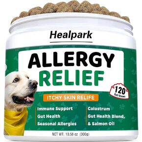 مضغ للكلاب لتخفيف الحساسية - تخفيف حكة الجلد مع البروبيوتيك + أوميغا 3 + اللبأ - الحساسية الموسمية - علاجات مضادة للحكة - الجلد والمعطف + مكمل مناعي - تخفيف النقاط الساخنة - نكهة الدجاج 120 قيراط in Kuwait