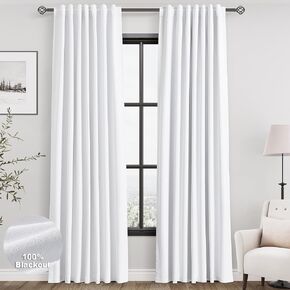 Nanspring White 100% Blackout Kitchen Curtains Back Tab Rod Pocket Thermal Insulated Textured Short Blackout Curtains 2 Panels Set 52x45 in Kuwait