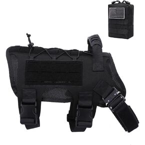 Dog Harness for Medium & Large Dogs No Pull Tactical Dog Harness with a Molle Pouch Adjustable Service Dog Vest with 3X Metal Buckle with Hook and Loop Panel Black Medium