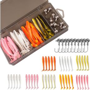 Soft Fishing Lures for Bass, Soft Paddle Tail Fishing Swimbaits Lures, Fishing Baits Kit with Box for Fishing Trout Redfish Freshwater Saltwater