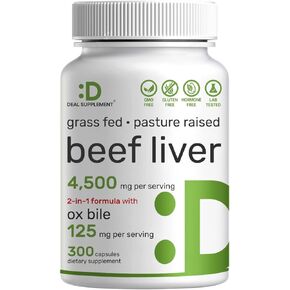 Beef Liver Supplement with Ox Bile 4,500mg Per Serving, 300 Capsules – Grass Fed Bovine – Natural Bile Salts for Digestion – Detoxification, Energy, & Immune Support – Hormone Free in Kuwait
