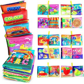 لعبة كتاب الأطفال من القماش الناعم من أمينفن، كتاب تعليم الأطفال من القماش الملون (الأبجدية ABC-Z، 123-10، اللون، الفاكهة، 4 عبوات)، صوت مجعد باللمس والشعور، لعبة تعليمية مبكرة، هدية للأطفال الرضع والأطفال الصغار in Kuwait