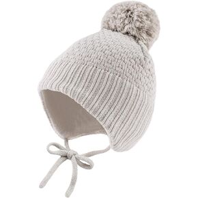 Baby Girl Winter Hats Fleece Lined Infant Beanie Hat for Boys Knitted Kids Earflap Beanis with Pompom 0-8 Years