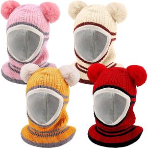 Suhine 4 Pieces Cute Baby Winter Hat Scarf Set Warm Toddler Kids Beanie Hat Scarf Unisex Infant Winter Hat with Neck Warmer for Cold Weather Boys Girls, 4 Colors in Kuwait