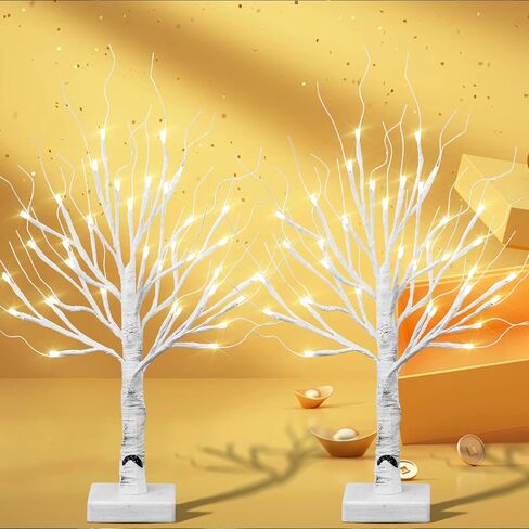 2 قطعة من برايت ديكو شجرة البتولا مضيئة 36LT LED الزفاف المركزية فروع اصطناعية الجدول شجرة المال حامل هدية ديكور لعيد الشكر عيد الفصح الدافئ الأبيض 18 بوصة مع 12 حلية عيد الميلاد in Kuwait