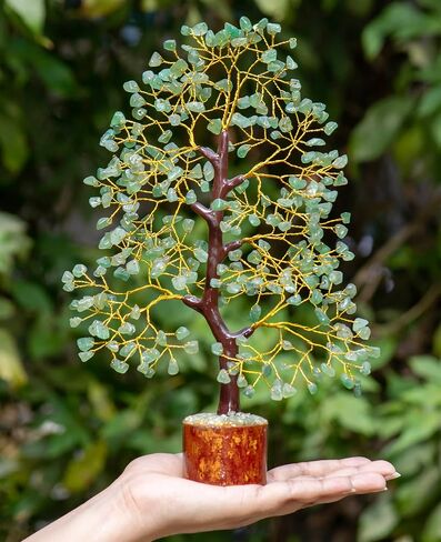 شون سبعة شاكرا الطبيعية شفاء الأحجار الكريمة بونساي شجرة المال الحظ لحسن الحظ والثروة والازدهار ديكور مكتب هدية روحية (مع سلك ذهبي و300 الخرز) حجم 10-12 بوصة، ذهبي، طبيعي in Kuwait