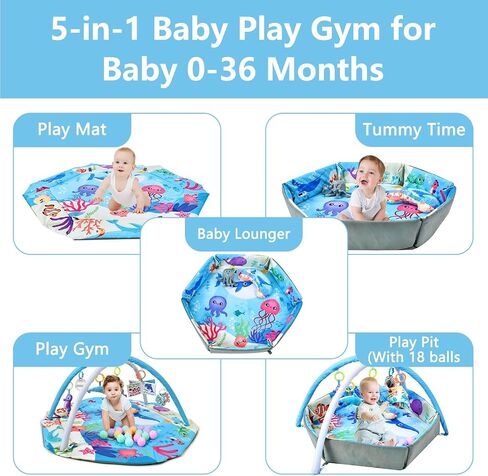 Baby Gym Play Mat, 8-in-1 Tummy Time Mat & Activity Gym, Washable Ball Pit, Infant Play Mat with Detachable Toys for Sensory Exploration and Motor Skill Development in Saudi Arabia