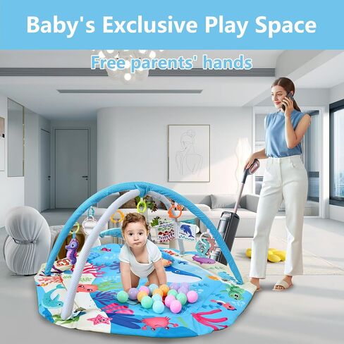 Baby Gym Play Mat, 8-in-1 Tummy Time Mat & Activity Gym, Washable Ball Pit, Infant Play Mat with Detachable Toys for Sensory Exploration and Motor Skill Development in Saudi Arabia