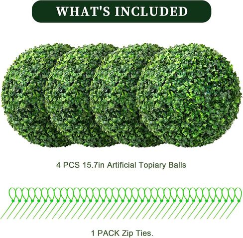 Aboofx 4 Pieces 15.7 inch 3 Layers Artificial Plants Topiary Ball, Faux Greenery Round Boxwood Decorative Balls for Balcony, Front Porch Decor, Outdoor Backyard Garden, Wedding, and Home Decoration in Kuwait