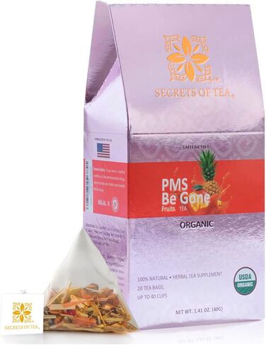أسرار الشاي شاي PMS للنساء والمراهقين - شاي الأعشاب الطبيعي الخالي من الكافيين العضوي التابع لوزارة الزراعة الأمريكية - 40 حصة (عبوة واحدة) in Kuwait