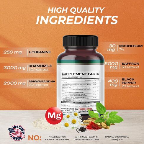 L-Theanine 6 IN 1 - 10,680 mg with Chamomile, Ashwagandha, Saffron, Magnesium- Support Relaxation, Sleep (150-day supply (pack of 1)) in Kuwait