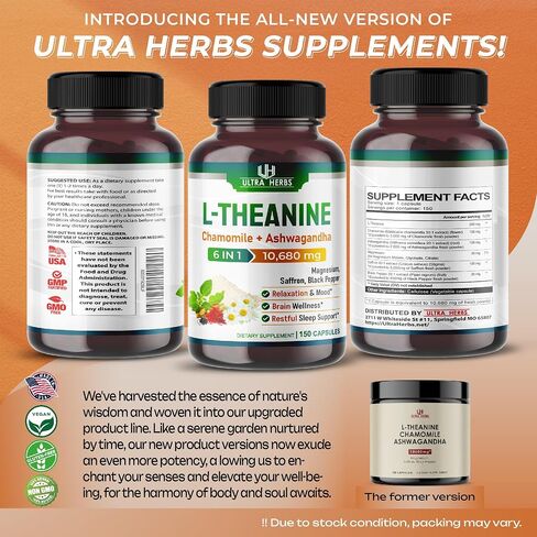 L-Theanine 6 IN 1 - 10,680 mg with Chamomile, Ashwagandha, Saffron, Magnesium- Support Relaxation, Sleep (150-day supply (pack of 1)) in Kuwait