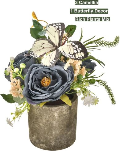 Daxi Events زهور اصطناعية بوعاء، حزم كاميليا صغيرة من الحرير الصناعي في وعاء، نباتات وهمية في المنزل والمكتب وغرفة المكتب ورف الطاولة ديكور القطع المركزية (عنابي) in Kuwait