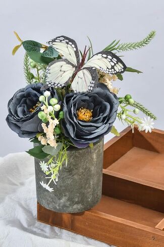 Daxi Events زهور اصطناعية بوعاء، حزم كاميليا صغيرة من الحرير الصناعي في وعاء، نباتات وهمية في المنزل والمكتب وغرفة المكتب ورف الطاولة ديكور القطع المركزية (عنابي) in Kuwait