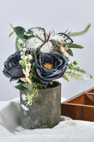 Daxi Events زهور اصطناعية بوعاء، حزم كاميليا صغيرة من الحرير الصناعي في وعاء، نباتات وهمية في المنزل والمكتب وغرفة المكتب ورف الطاولة ديكور القطع المركزية (عنابي) in Kuwait