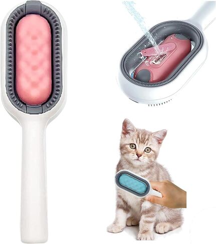 فرشاة فلافي بادي للعناية بالحيوانات الأليفة بتصميم فريد من نوعه لخزان المياه للكلاب والقطط - مشط مزدوج الجوانب لإزالة الشعر قابل لإعادة الاستخدام للتدليك والتنظيف، يزيل عقد الفراء والفرو السفلي الفضفاض (وردي) in Kuwait