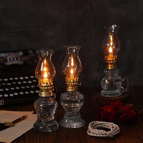 Vintage Glass Kerosene Lamp Rustic Oil Lamp Lantern Chamber Oil Lamps Clear Kerosene Lamp Hurricane Lamp with 6.6 ft Extra Wick for Indoor Use Lighting Home Decor Emergency (6 Pcs,Vivid) in Kuwait