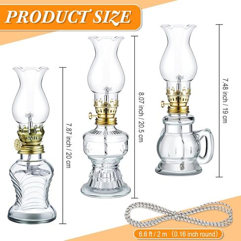 Vintage Glass Kerosene Lamp Rustic Oil Lamp Lantern Chamber Oil Lamps Clear Kerosene Lamp Hurricane Lamp with 6.6 ft Extra Wick for Indoor Use Lighting Home Decor Emergency (6 Pcs,Vivid) in Kuwait