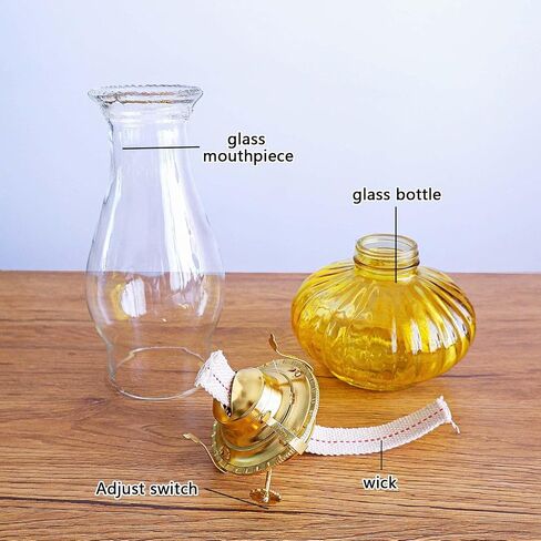 Large Oil Lamp for Indoor Use,Rustic Kerosene Lamp with 2 Pcs Wicks and 1 Tweezers,Glass Hurricane Lantern for Home Emergency Lighting (Yellow) in Kuwait