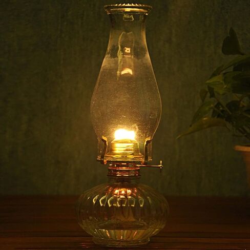 Large Oil Lamp for Indoor Use,Rustic Kerosene Lamp with 2 Pcs Wicks and 1 Tweezers,Glass Hurricane Lantern for Home Emergency Lighting (Yellow) in Kuwait