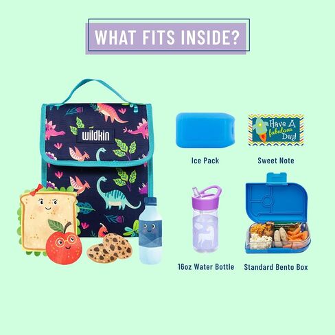 Wildkin Kids Insulated Lunch Bag for Boys & Girls, Reusable Lunch Bag is Perfect for Daycare & Preschool, Ideal Size for Packing Hot or Cold Snacks for School & Travel Lunch Bags (Darling Dinosaurs) in Kuwait
