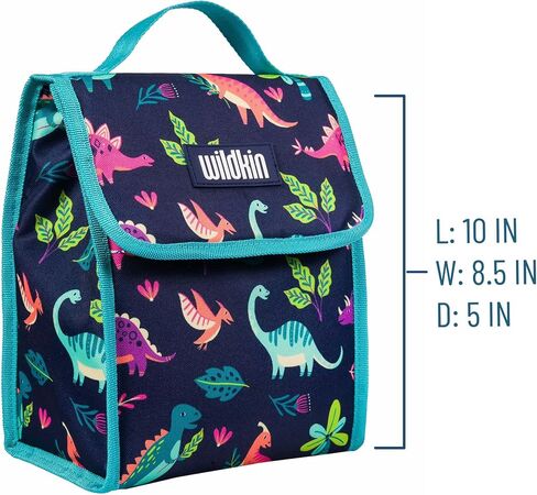 Wildkin Kids Insulated Lunch Bag for Boys & Girls, Reusable Lunch Bag is Perfect for Daycare & Preschool, Ideal Size for Packing Hot or Cold Snacks for School & Travel Lunch Bags (Darling Dinosaurs) in Kuwait
