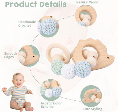6 Pieces Toy Set- Wooden Baby Toys for Babies 0-6 Months,Wooden Toys for Babies Rattles with Bells,Wooden Rattles Push Car,Wood Rattle Toys Gifts for Boys Girls,Montessori Toys for Babies 0-6 Months in Saudi Arabia