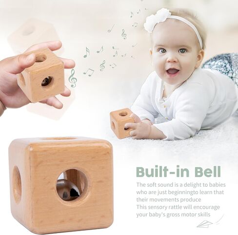 6 Pieces Toy Set- Wooden Baby Toys for Babies 0-6 Months,Wooden Toys for Babies Rattles with Bells,Wooden Rattles Push Car,Wood Rattle Toys Gifts for Boys Girls,Montessori Toys for Babies 0-6 Months in Saudi Arabia