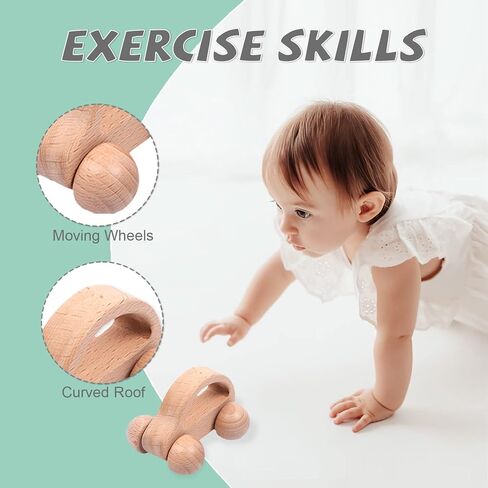 6 Pieces Toy Set- Wooden Baby Toys for Babies 0-6 Months,Wooden Toys for Babies Rattles with Bells,Wooden Rattles Push Car,Wood Rattle Toys Gifts for Boys Girls,Montessori Toys for Babies 0-6 Months in Saudi Arabia