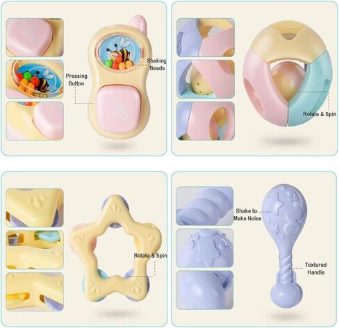 ألعاب خشخيشة للأطفال حديثي الولادة من ويشتايم - ألعاب أطفال خشخيشات وعضاضات للبنات والأولاد من عمر 0 ​​إلى 18 شهرًا - مجموعة خشخيشة للأطفال - ألعاب تسنين خشخيشة للرضع - ألعاب حسية لفكرة هدية استحمام الطفل in Kuwait