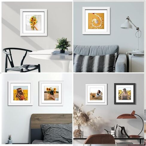 8x8 Picture Frame Rustic Black Wood Set of 6,Display Pictures 5x5 with Mat or 8x8 Without Mat,Multi Photo Frames Collage for Wall or Tabletop Display in Saudi Arabia