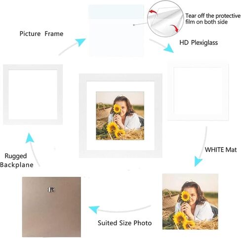 8x8 Picture Frame Rustic Black Wood Set of 6,Display Pictures 5x5 with Mat or 8x8 Without Mat,Multi Photo Frames Collage for Wall or Tabletop Display in Saudi Arabia