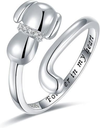 خاتم 925-فضة سترلنج بت جرو الكلب - خاتم فوريفر إن ماي هارت أنيمال خاتم مفتوح قابل للتعديل مجوهرات لهدايا عيد الميلاد للنساء والمراهقات ومحبي الكلاب in Kuwait