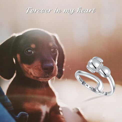 خاتم 925-فضة سترلنج بت جرو الكلب - خاتم فوريفر إن ماي هارت أنيمال خاتم مفتوح قابل للتعديل مجوهرات لهدايا عيد الميلاد للنساء والمراهقات ومحبي الكلاب in Kuwait
