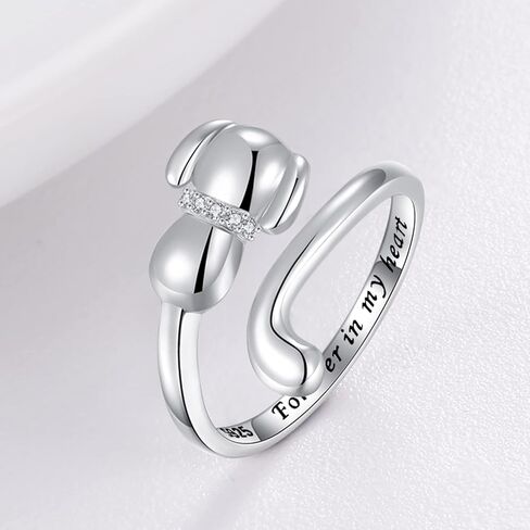 خاتم 925-فضة سترلنج بت جرو الكلب - خاتم فوريفر إن ماي هارت أنيمال خاتم مفتوح قابل للتعديل مجوهرات لهدايا عيد الميلاد للنساء والمراهقات ومحبي الكلاب in Kuwait