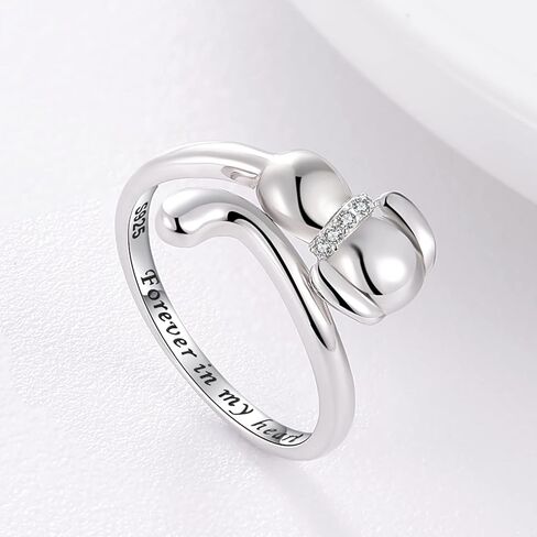 خاتم 925-فضة سترلنج بت جرو الكلب - خاتم فوريفر إن ماي هارت أنيمال خاتم مفتوح قابل للتعديل مجوهرات لهدايا عيد الميلاد للنساء والمراهقات ومحبي الكلاب in Kuwait