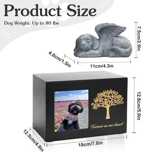 صندوق رماد الكلاب من ذا 7 بوكس للحيوانات الاليفة من الخشب الاسود مع ملاك وشنطة رماد in Kuwait